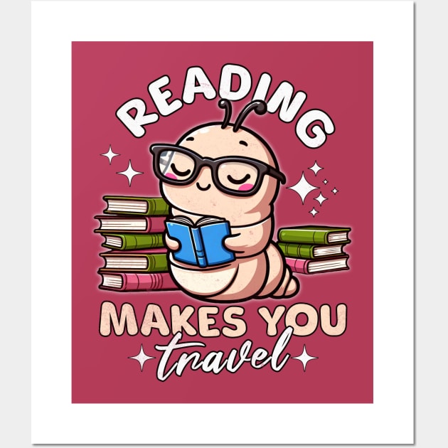 Cute Worm Reading Makes You Travel for Books Lover Wall Art by alcoshirts